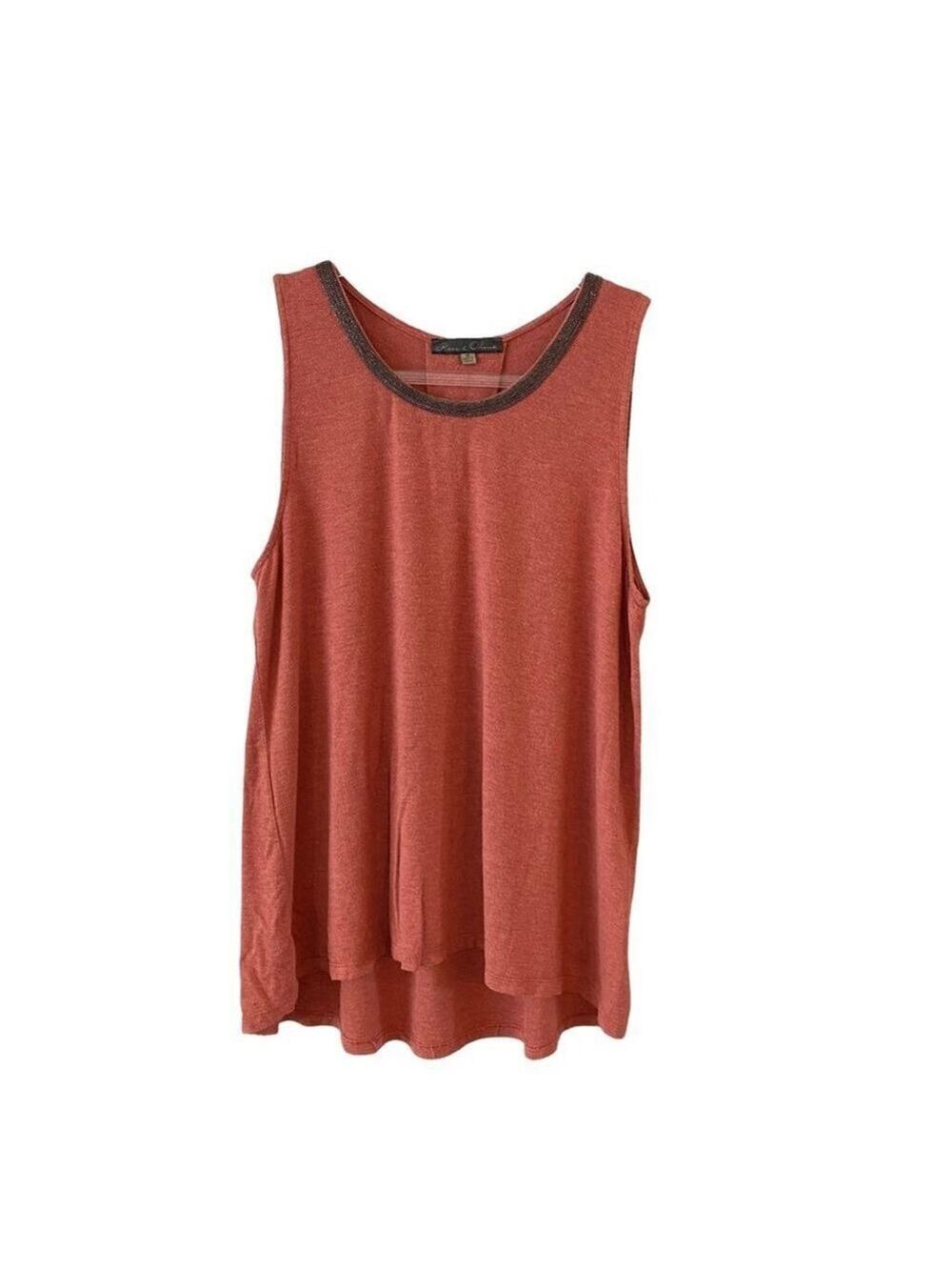 Rose & Olive coral colored sleeveless tank top super soft w/beaded neck